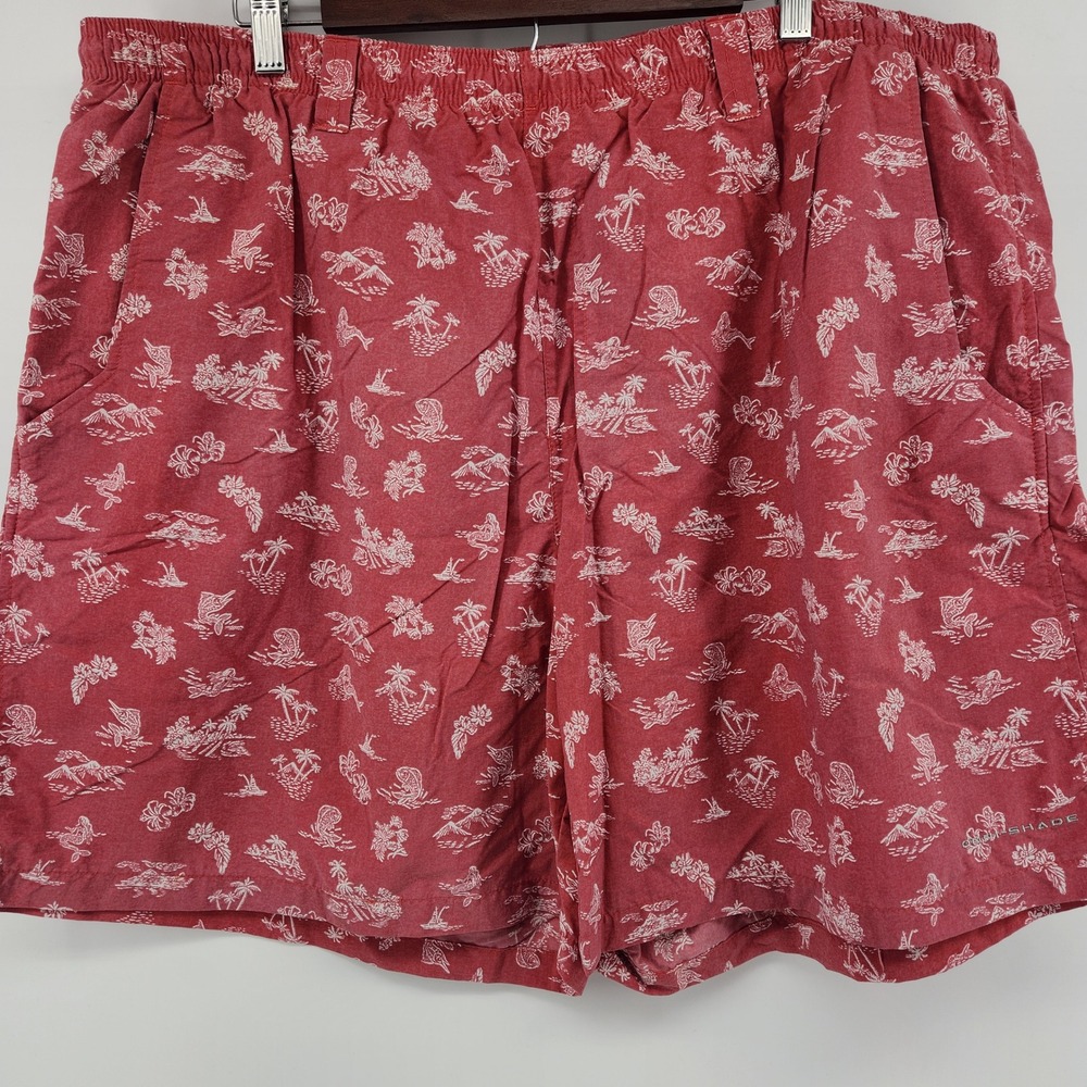 Columbia PFG Mens XXL Red Tropical Print Fishing Shorts Omni-Shade 8in